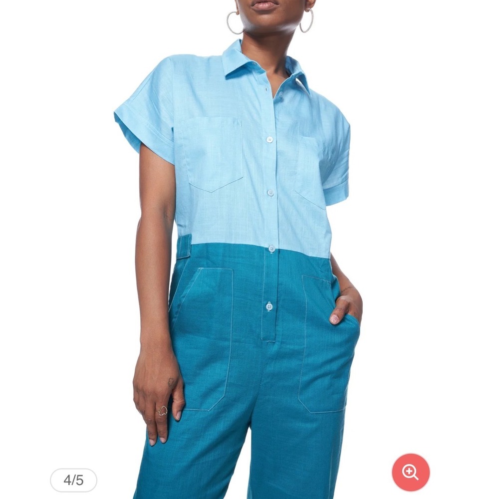 NWT The Kit Dottie Jumpsuit Clear Sky Light Cotton Blue Colorblock Medium